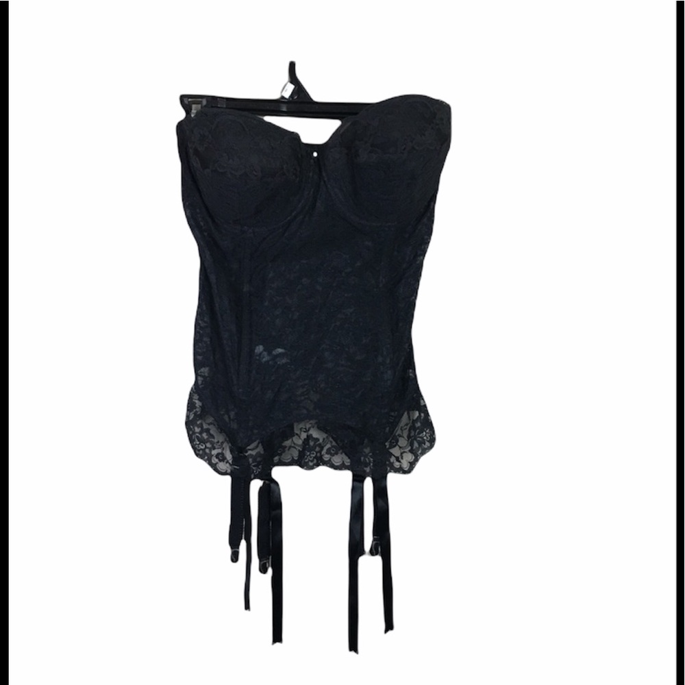 Vintage black strapless bustier garter 34DD